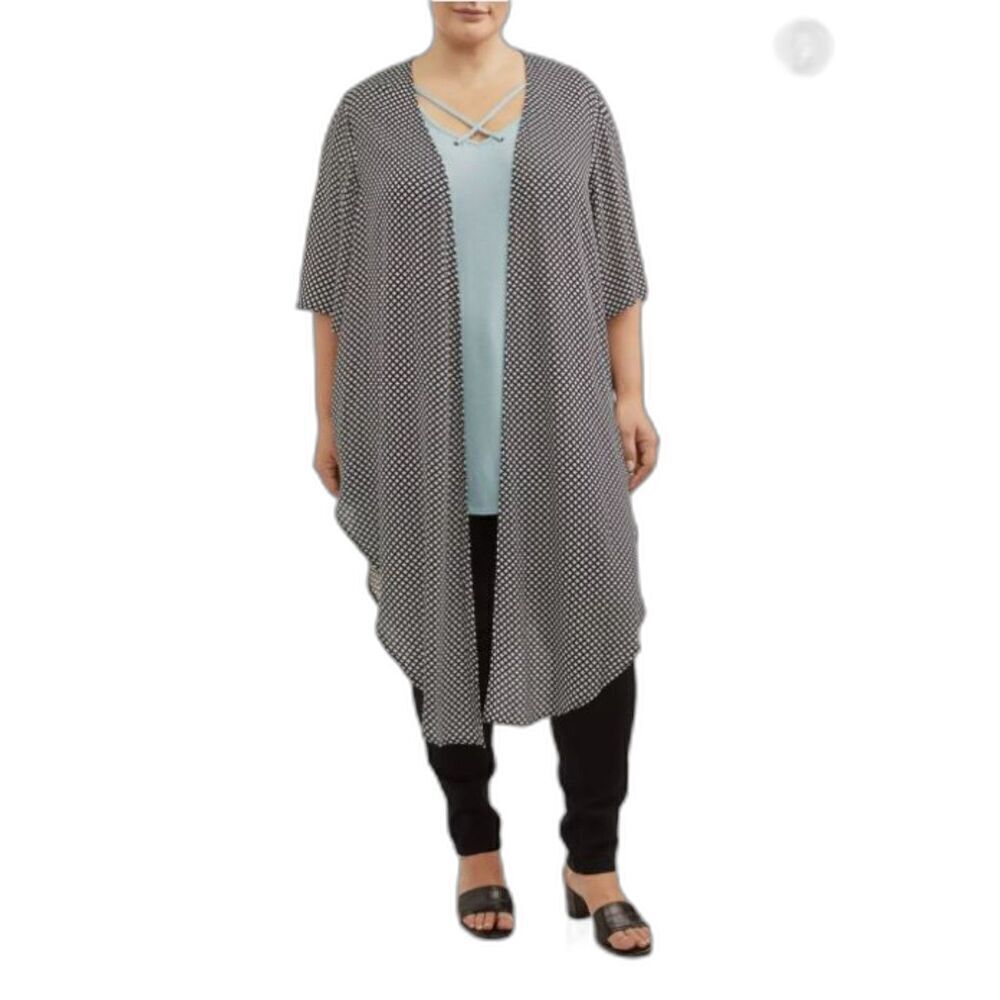 Terra & Sky Women's Navy Blue and White Open Front Kimono Size 14W 0X